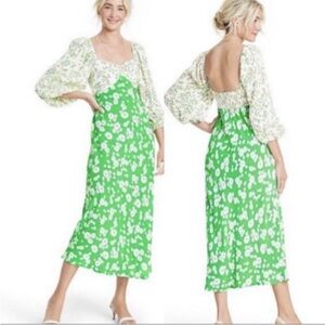 Rixo X Target Green Long Sleeve Floral Midi Dress Size 8